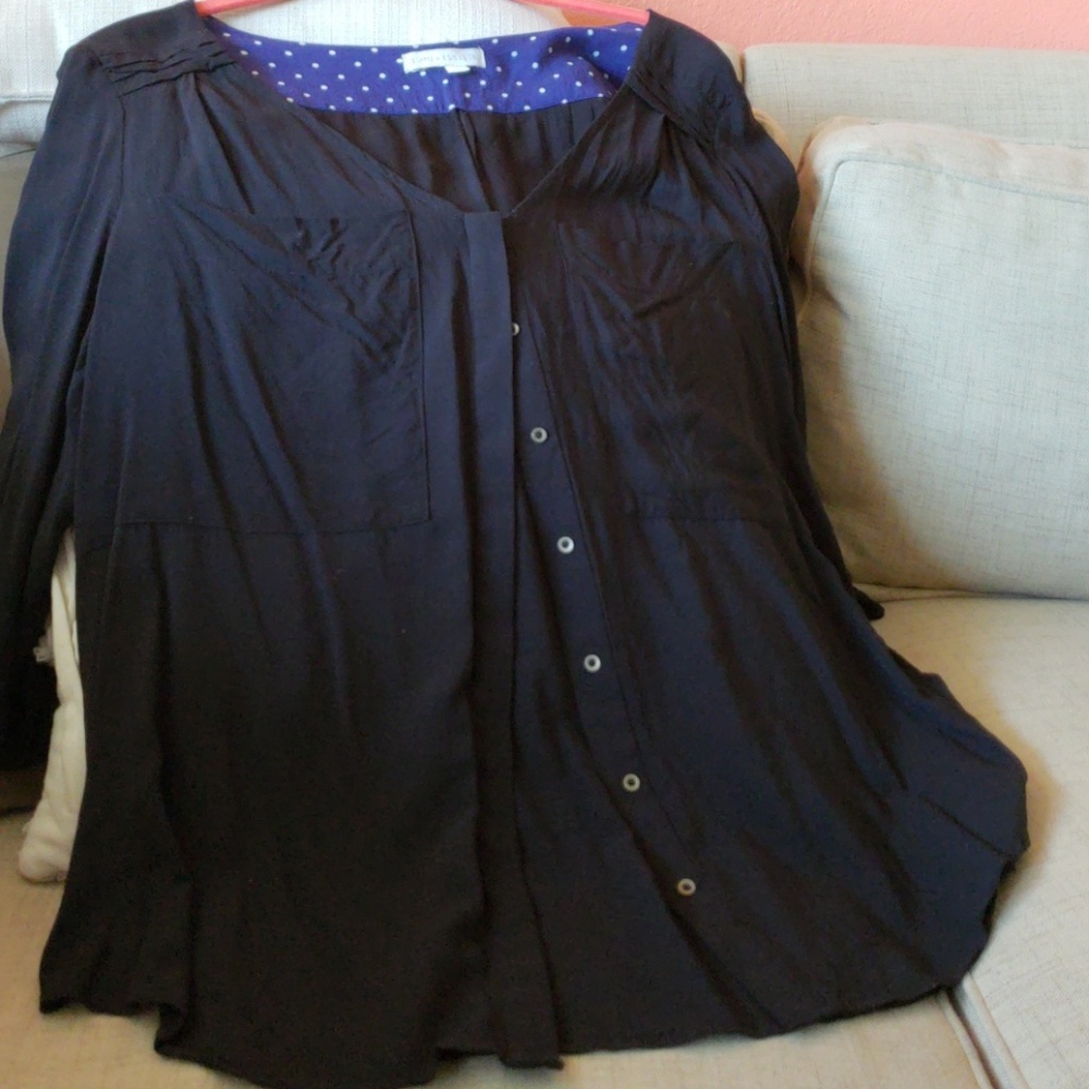 Anthropologie EUC black top with rouched sleeves